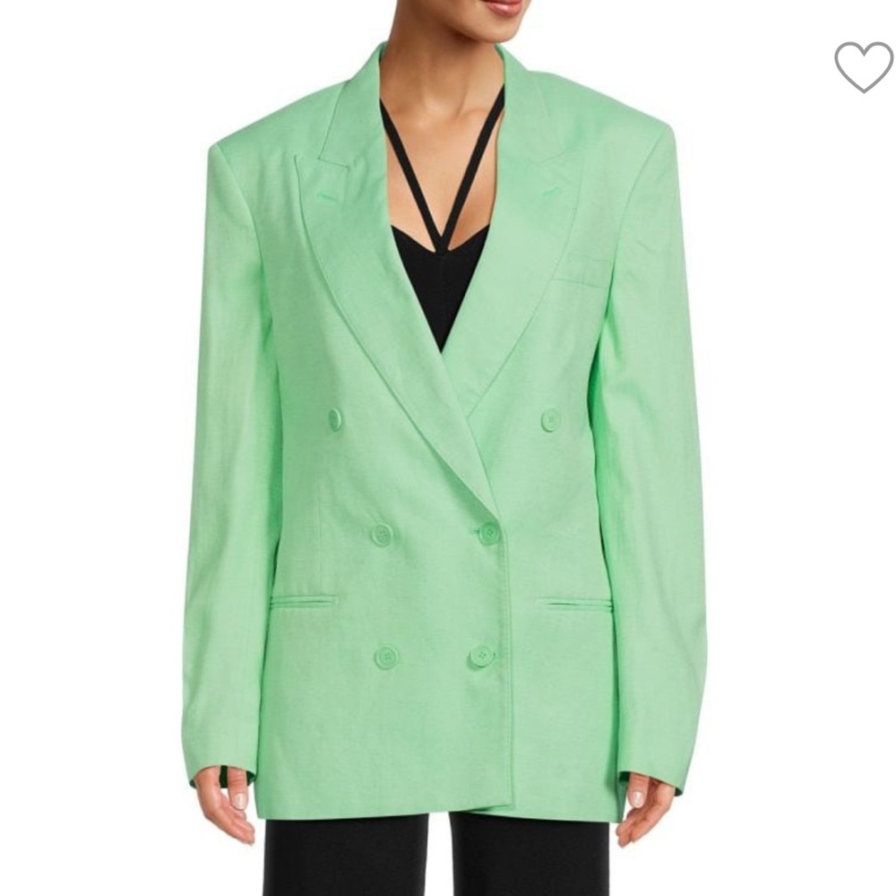 Stella McCartney Mint Green Oversized Linen Blend Double Breasted Blazer IT 42